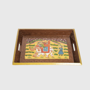 Brown Hand Painted Wooden Serving Tray