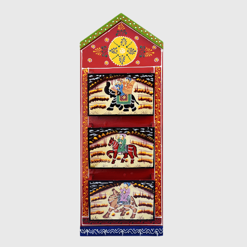 Hand-Painted Wooden 3 pocket Letter & Key Holder