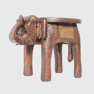 Brown Embossed Painted Wooden Elephant Stool