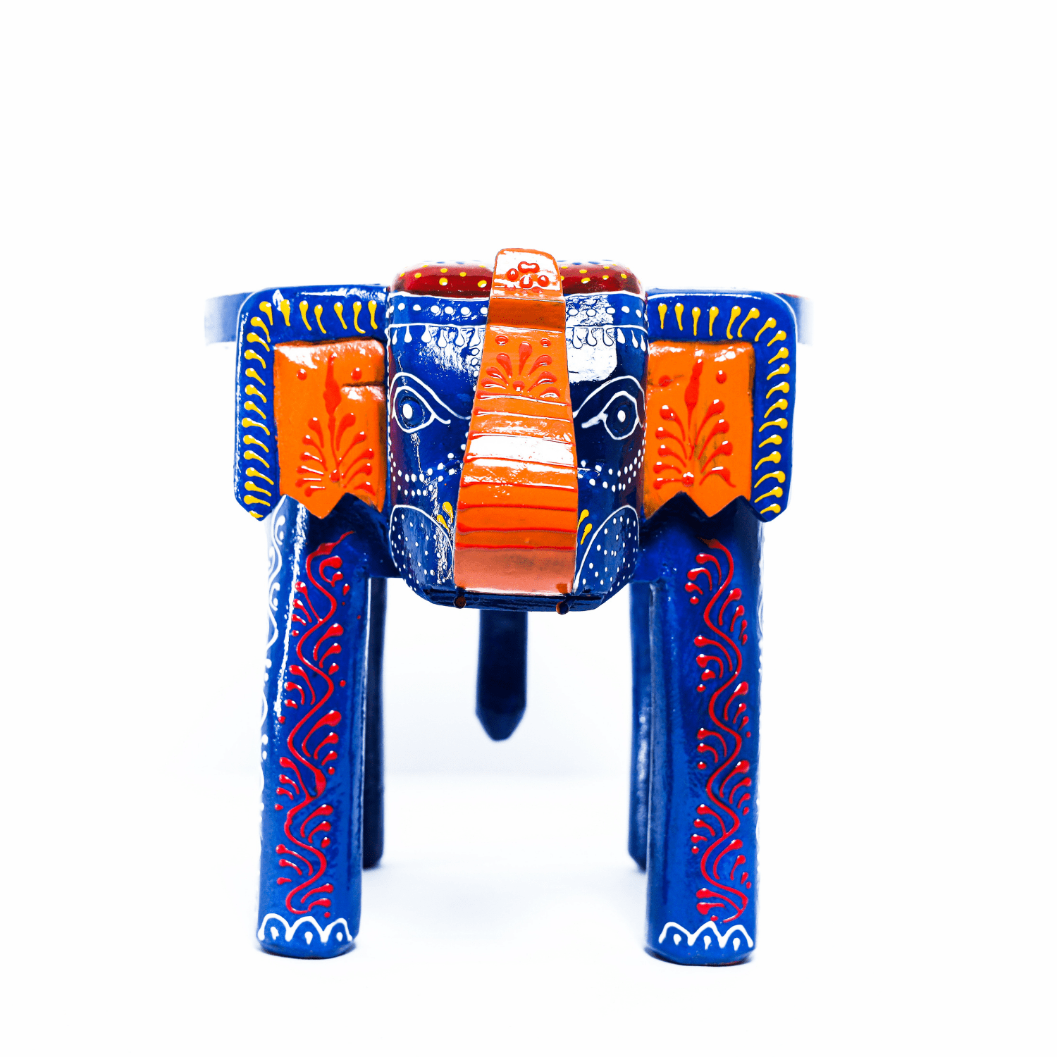 Blue Colourful Hand Painted Wooden Elephant Stool - Image 6