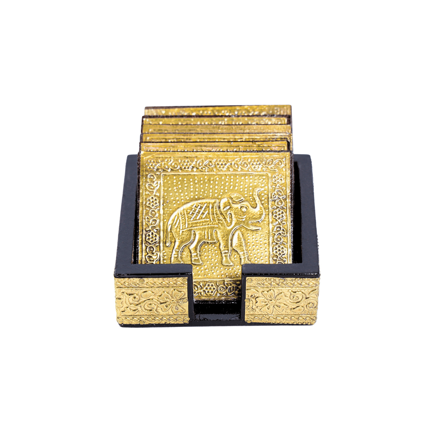 Brass Embossed Square Wooden Coasters Set - Image 7