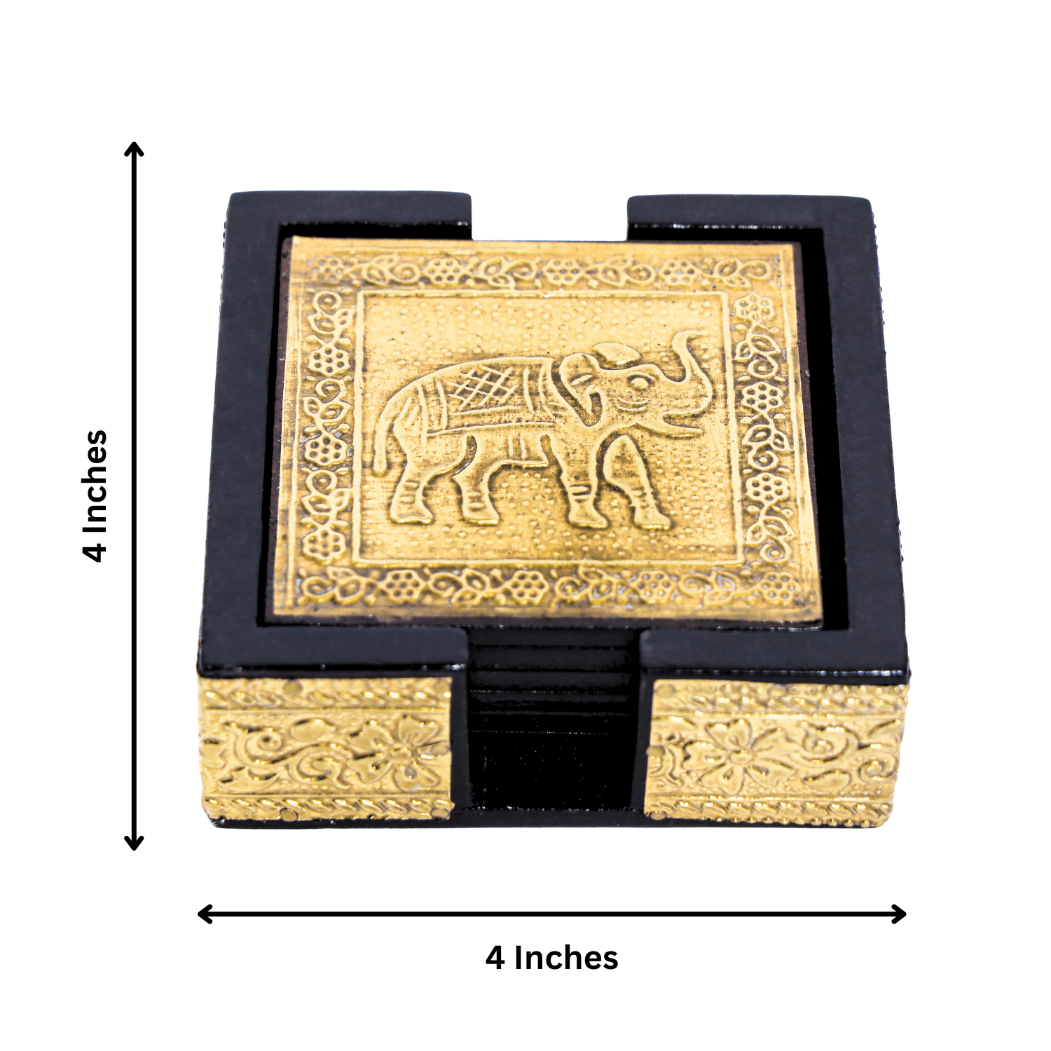Brass Embossed Square Wooden Coasters Set - Image 4