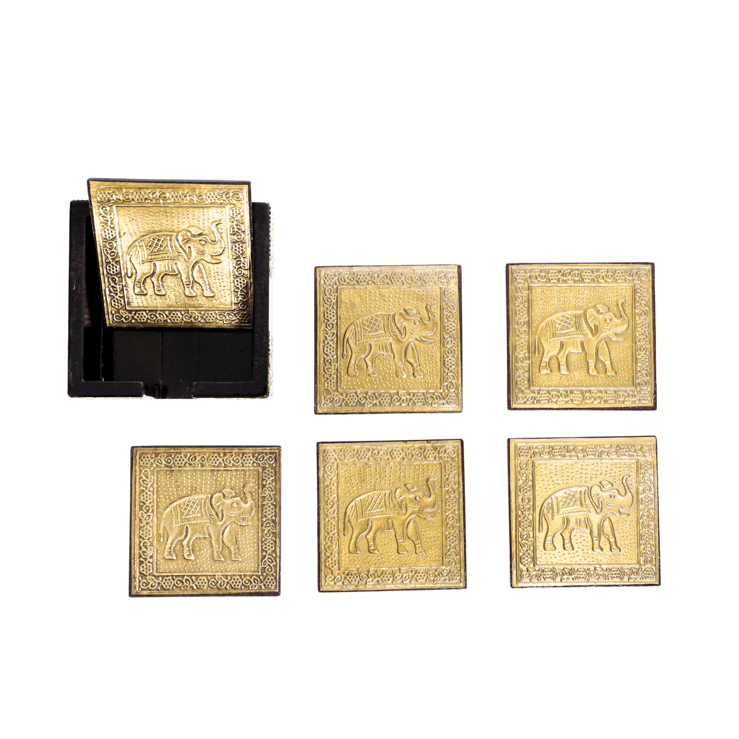 Brass Embossed Square Wooden Coasters Set - Image 6