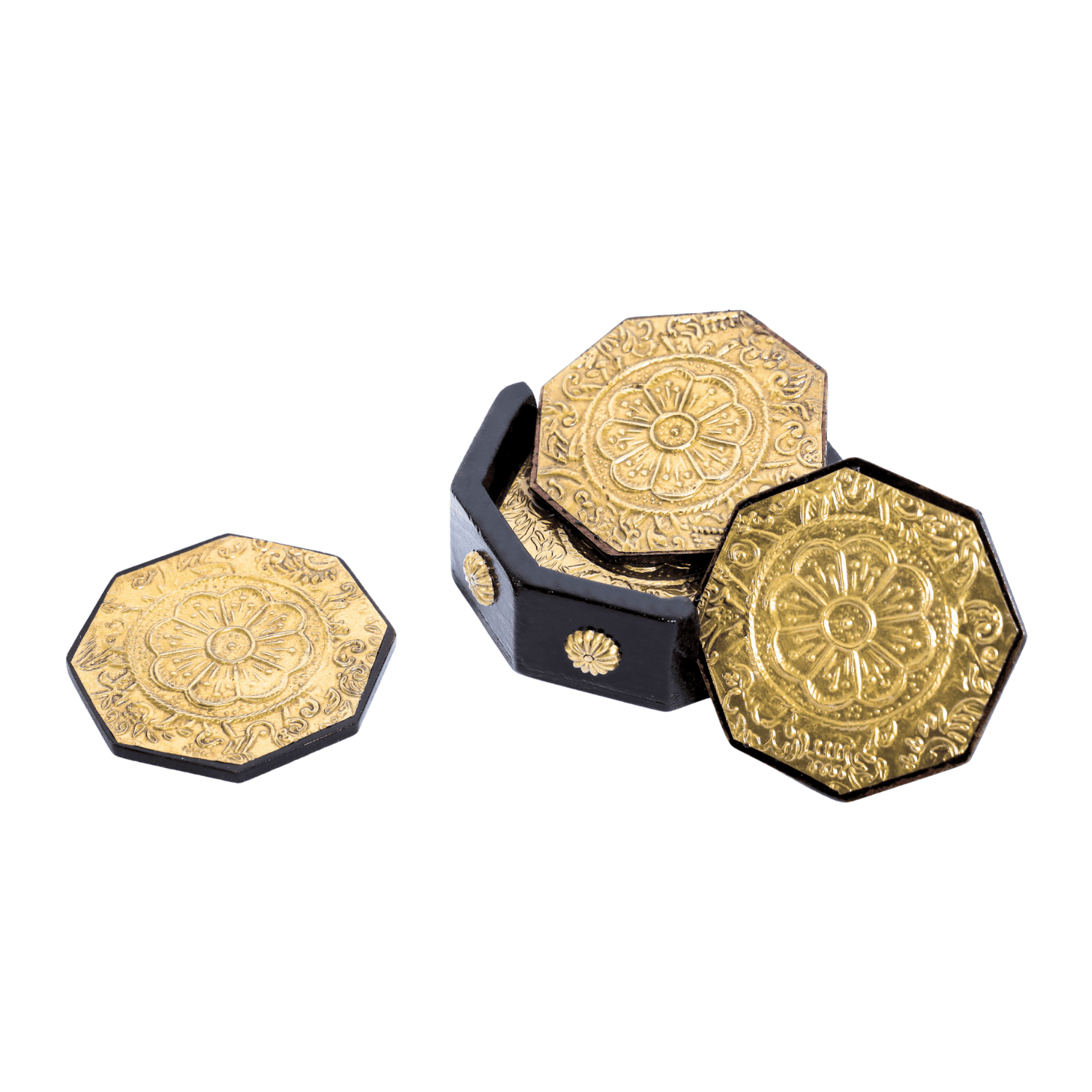 Brass Embossed Wooden Coaster Set - Image 6