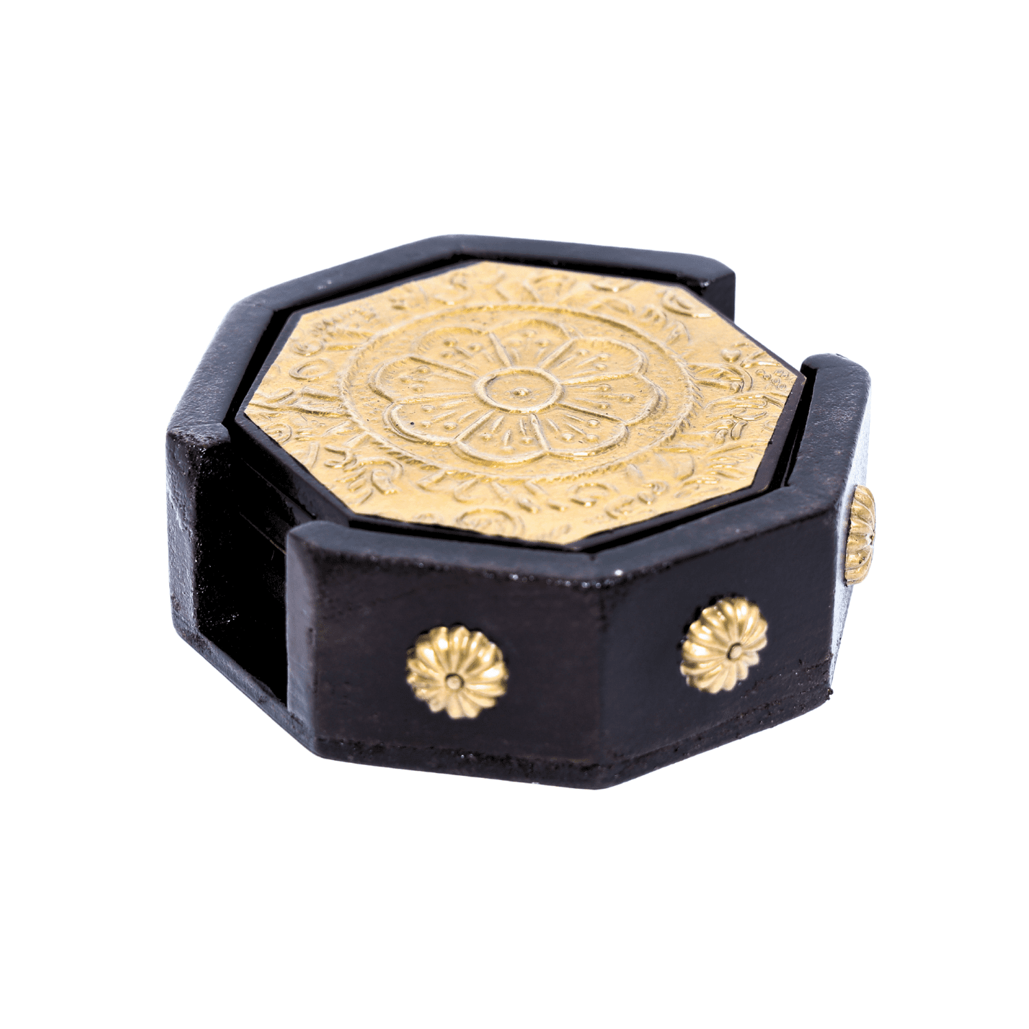 Brass Embossed Wooden Coaster Set - Image 5