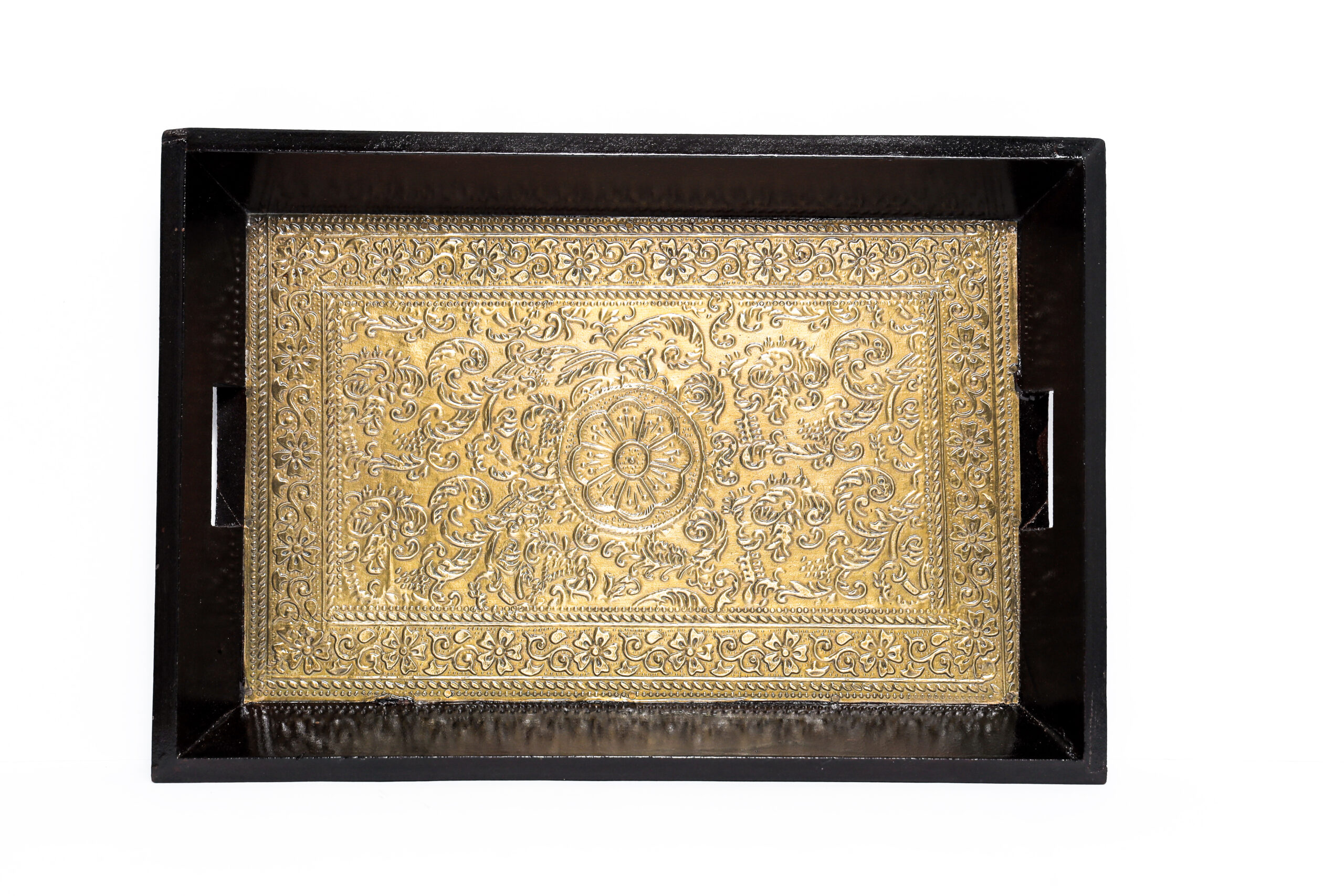 Brass Embossed Wooden Serving Tray - Image 2