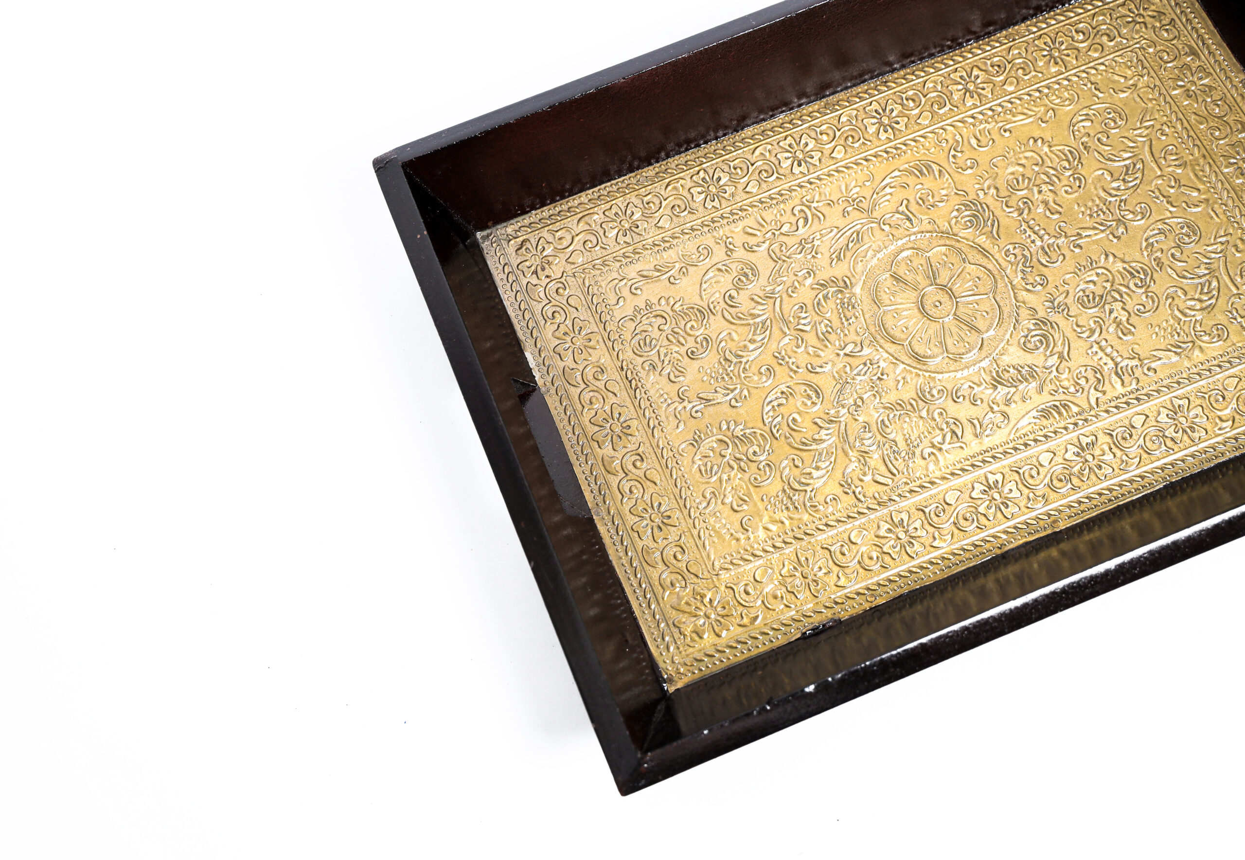 Brass Embossed Wooden Serving Tray - Image 4