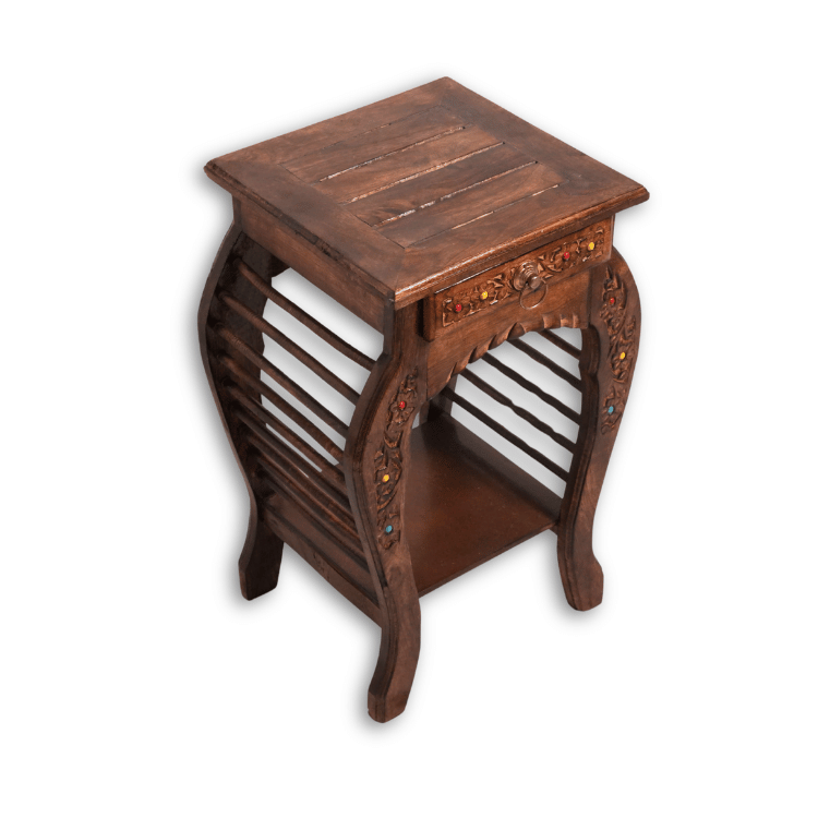 Handcrafted Solid Wood Bedside Table with Drawer & Storage Shelf - Image 6