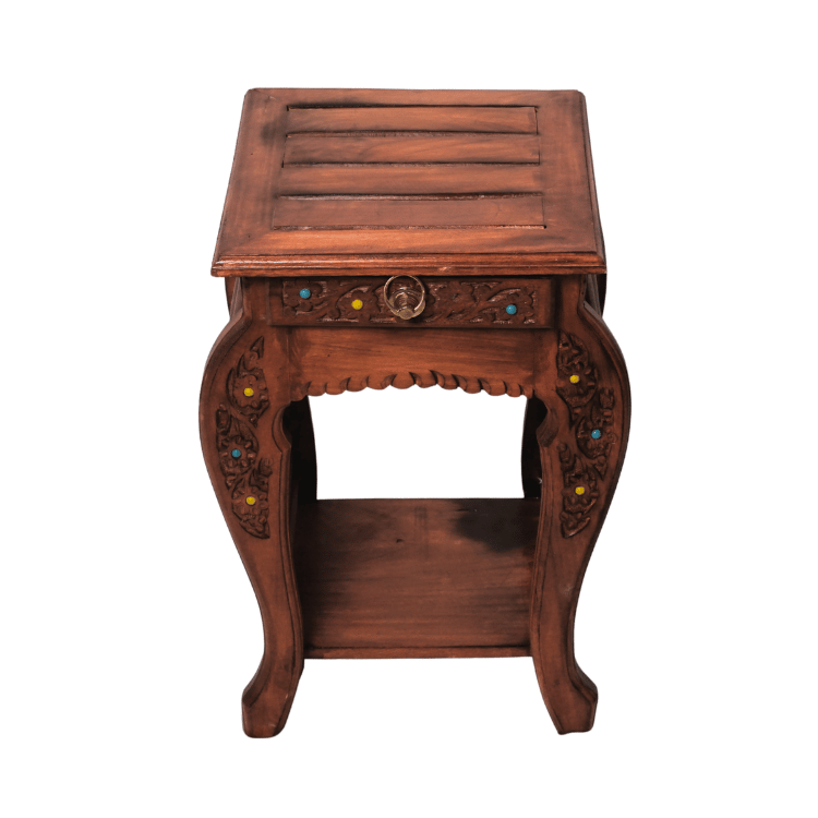 Handcrafted Solid Wood Bedside Table with Drawer & Storage Shelf - Image 5