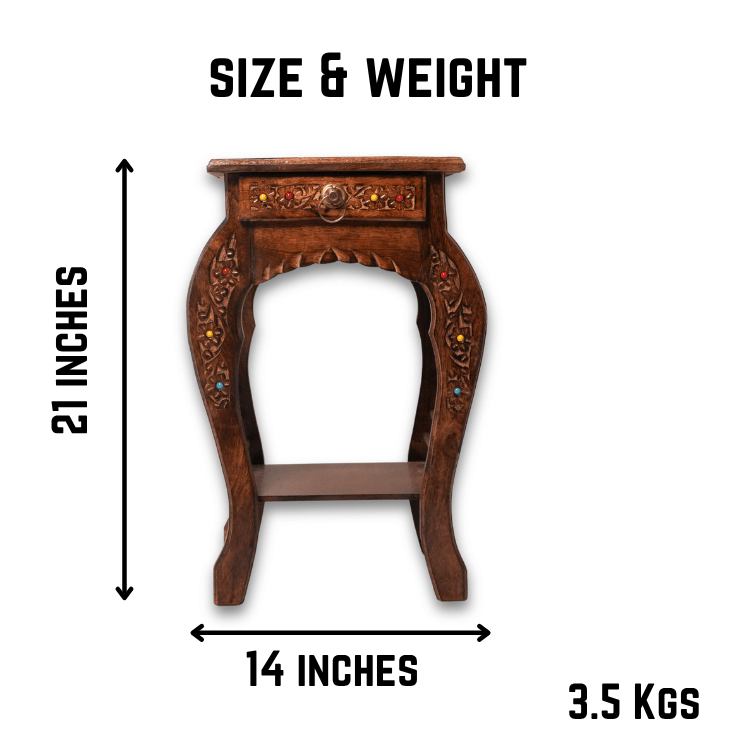 Handcrafted Solid Wood Bedside Table with Drawer & Storage Shelf - Image 4