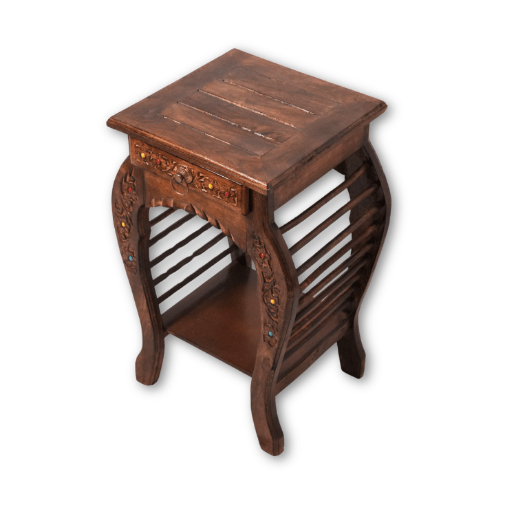 Handcrafted Solid Wood Bedside Table with Drawer & Storage Shelf - Image 3