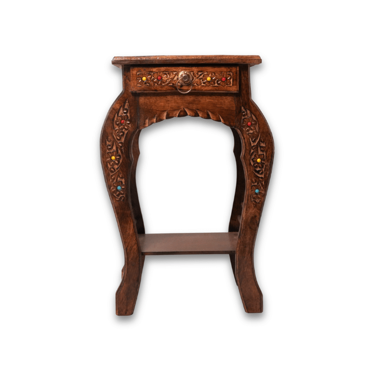 Handcrafted Solid Wood Bedside Table with Drawer & Storage Shelf