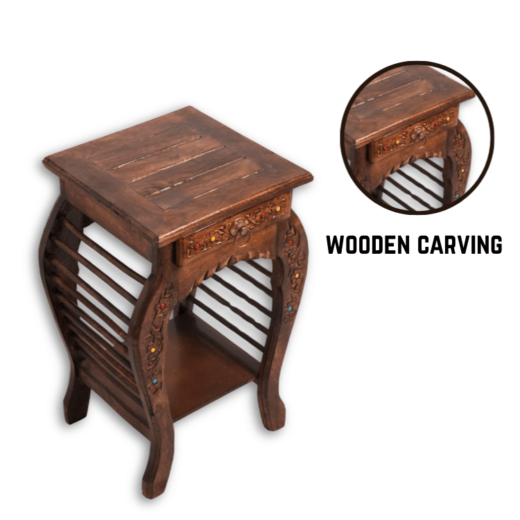 Handcrafted Solid Wood Bedside Table with Drawer & Storage Shelf - Image 2