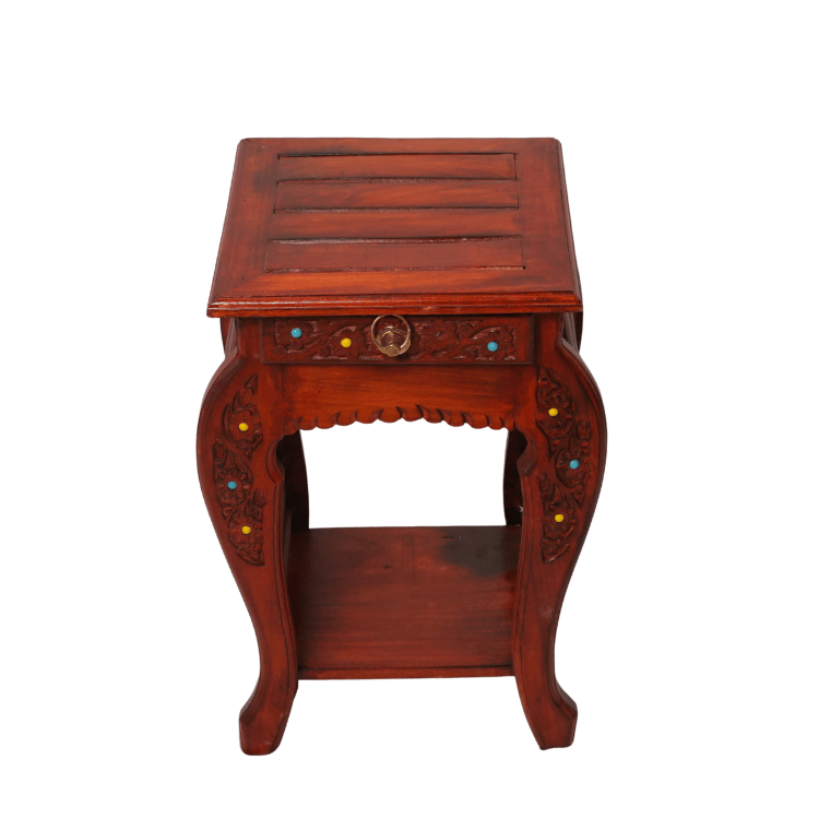 Handcrafted Solid Wood Bedside Table with Drawer & Open Shelf ( Light Brown ) - Image 6