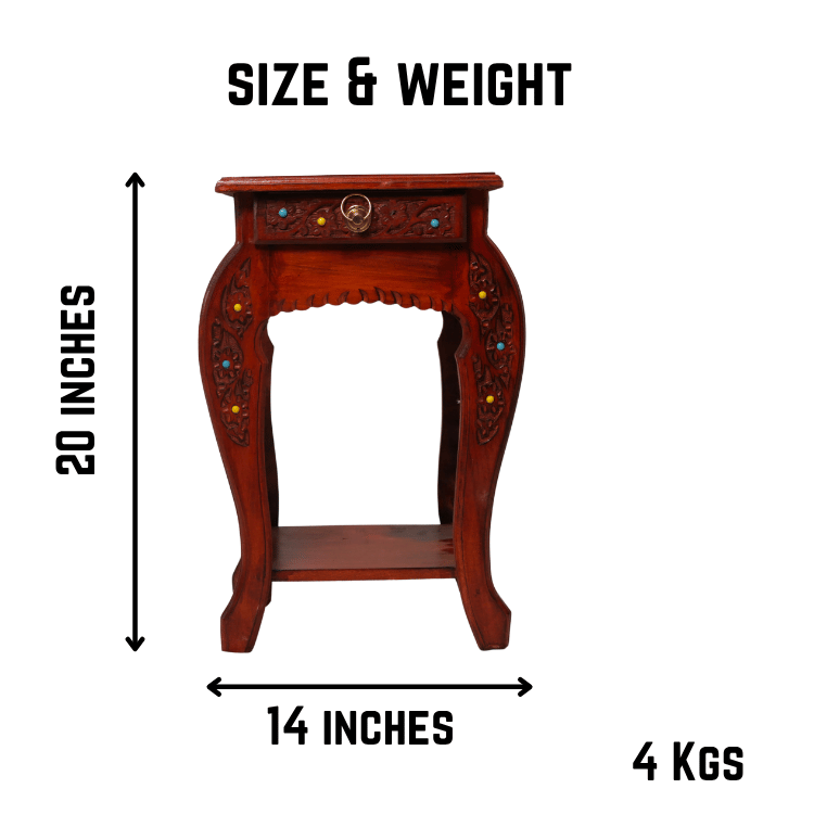 Handcrafted Solid Wood Bedside Table with Drawer & Open Shelf ( Light Brown ) - Image 5