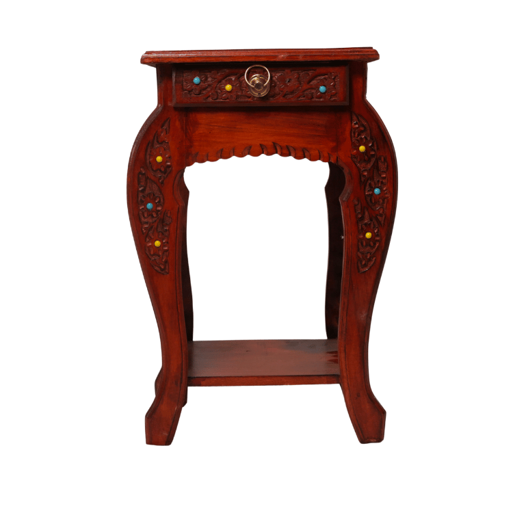 Handcrafted Solid Wood Bedside Table with Drawer & Open Shelf ( Light Brown ) - Image 3