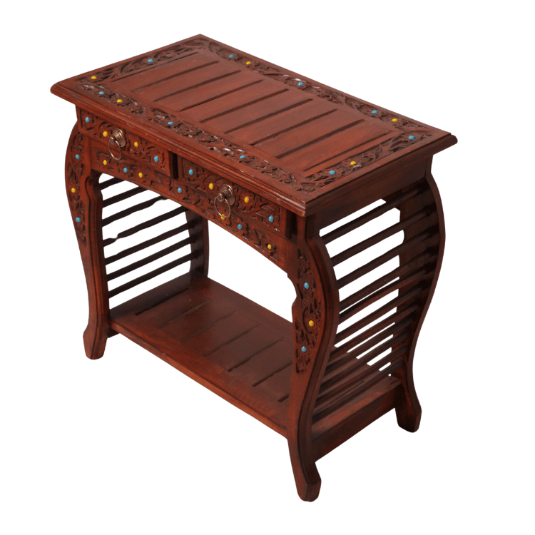 Handcrafted Solid Wood Console Table with 2 Drawers & Storage Shelf - Image 6