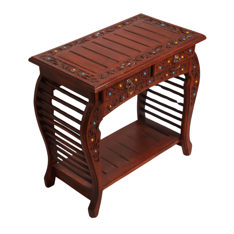 Handcrafted Solid Wood Console Table with 2 Drawers & Storage Shelf - Image 5