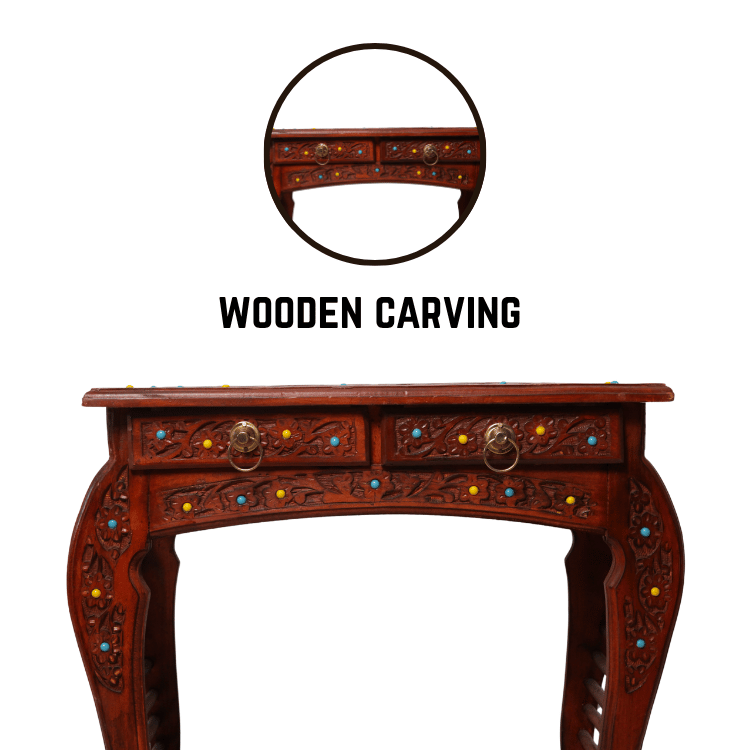 Handcrafted Solid Wood Console Table with 2 Drawers & Storage Shelf - Image 3