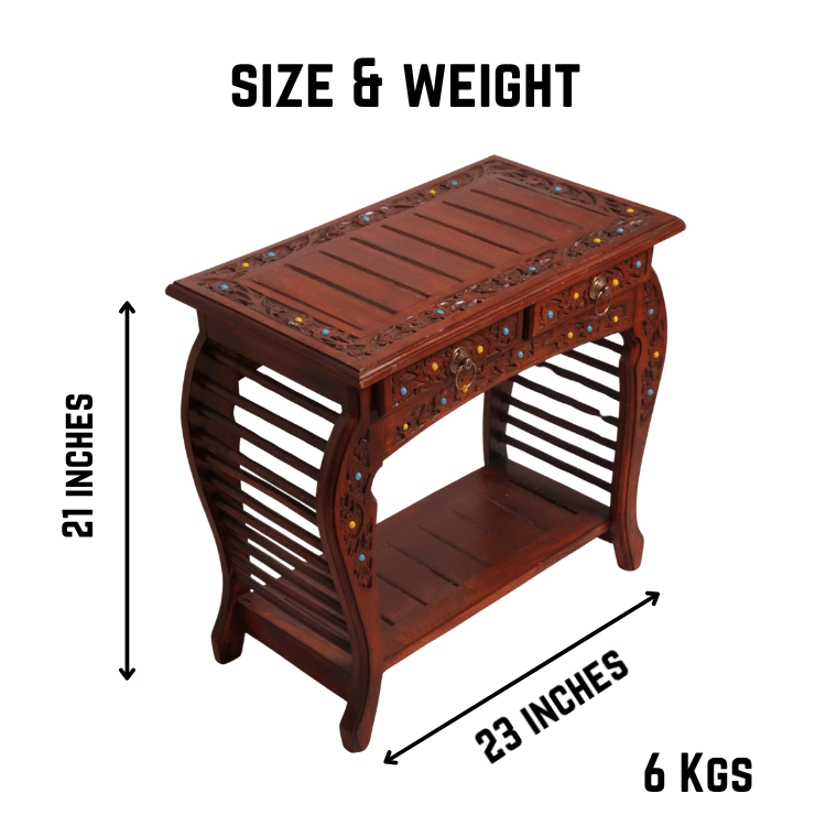 Handcrafted Solid Wood Console Table with 2 Drawers & Storage Shelf - Image 2
