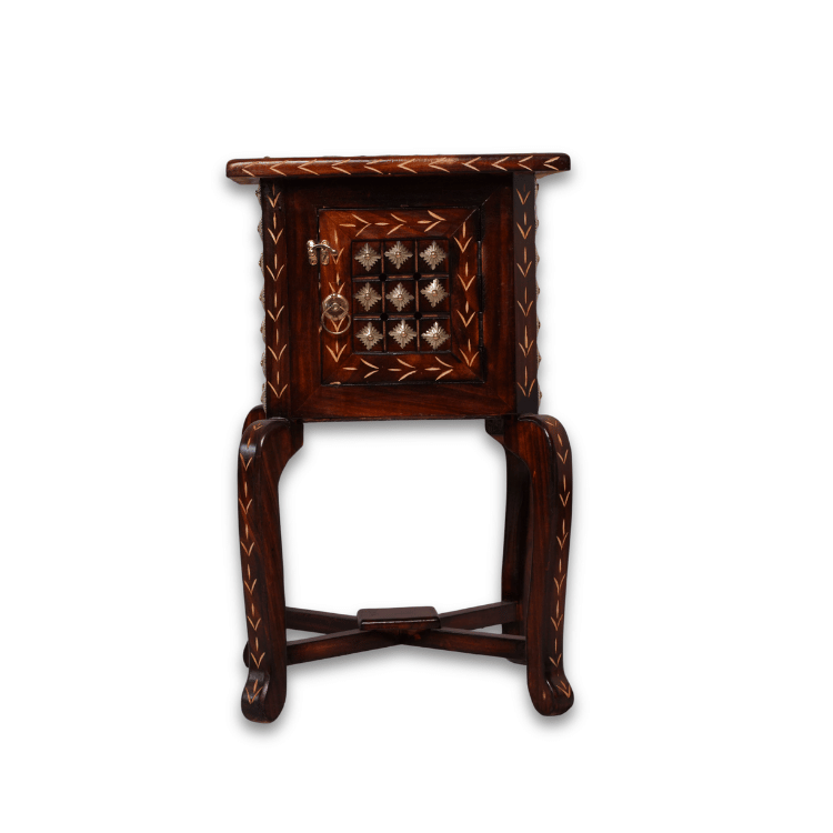 Handcrafted Wooden Marble Top Bedside Cabinet with Storage ( Small )