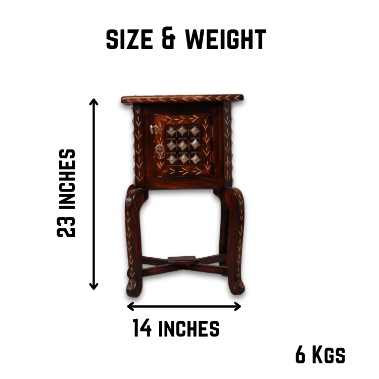 Handcrafted Wooden Marble Top Bedside Cabinet with Storage ( Small ) - Image 3