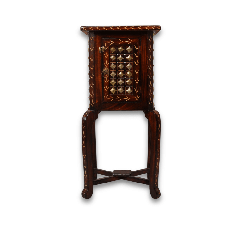 Handcrafted Wooden Marble Top Bedside Cabinet with Storage ( Long )